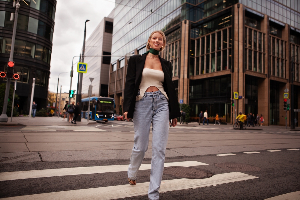 Aspiring fashion model posing confidently during a photoshoot.